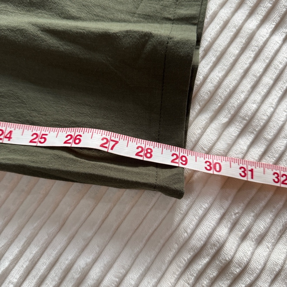 Women's Green Wide-Leg Pants Pull On Elastic Waistband Pockets Linen Polyester M - Picture 11 of 12